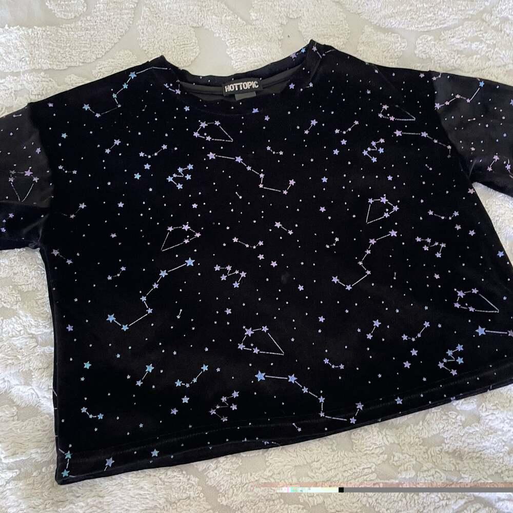Hot Topic Constellation Velvet Crop Top Womens SM Black Iridescent Stars Goth